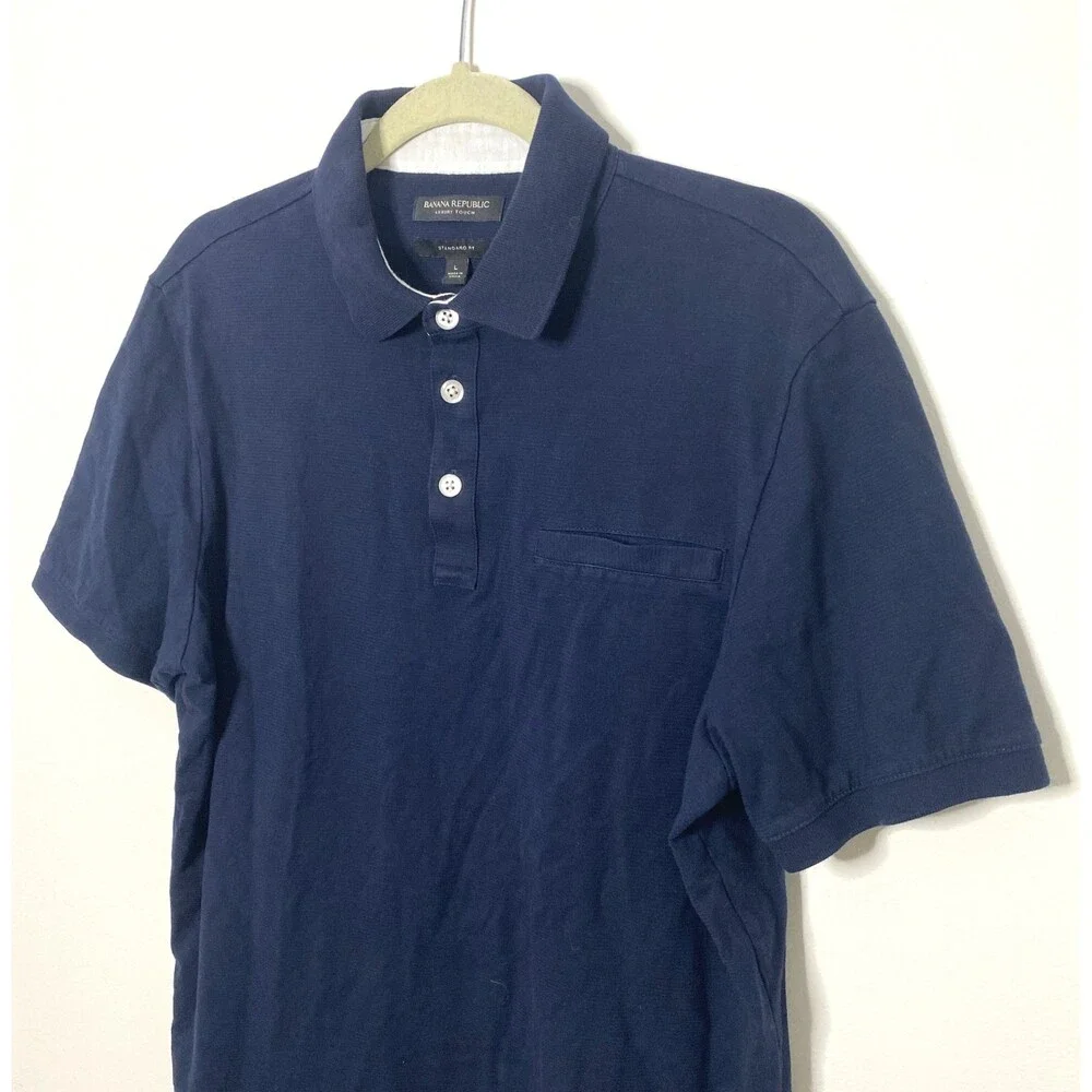 Banana Republic Blue Cotton Polo Shirt Mens Standard Fit Short Sleeve Classic L